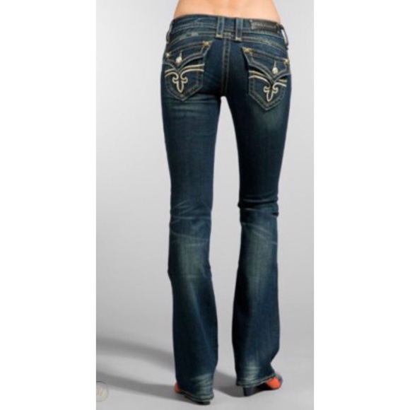 NEW! Rock Revival Gwen Easy Bootcut Denim Jeans Distressed Blue SZ 27 - Picture 1 of 13